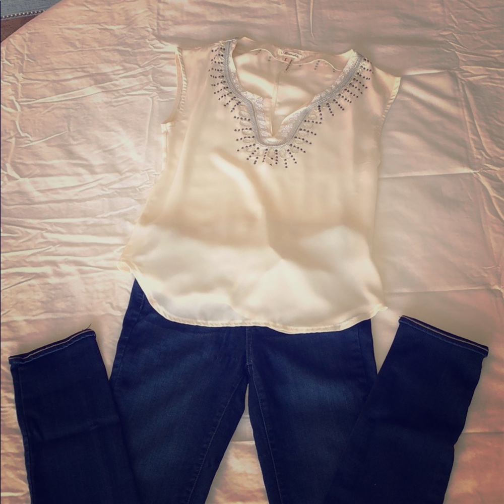 Cream blouse with beaded detail